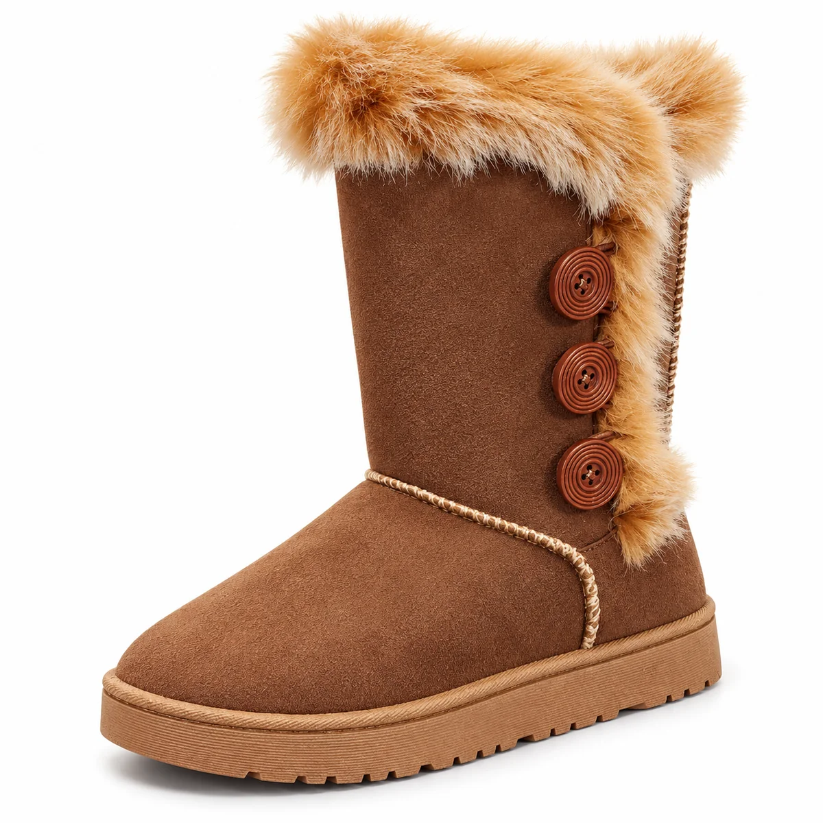 44185 17b bottes femme marron fourrees a boutons detail