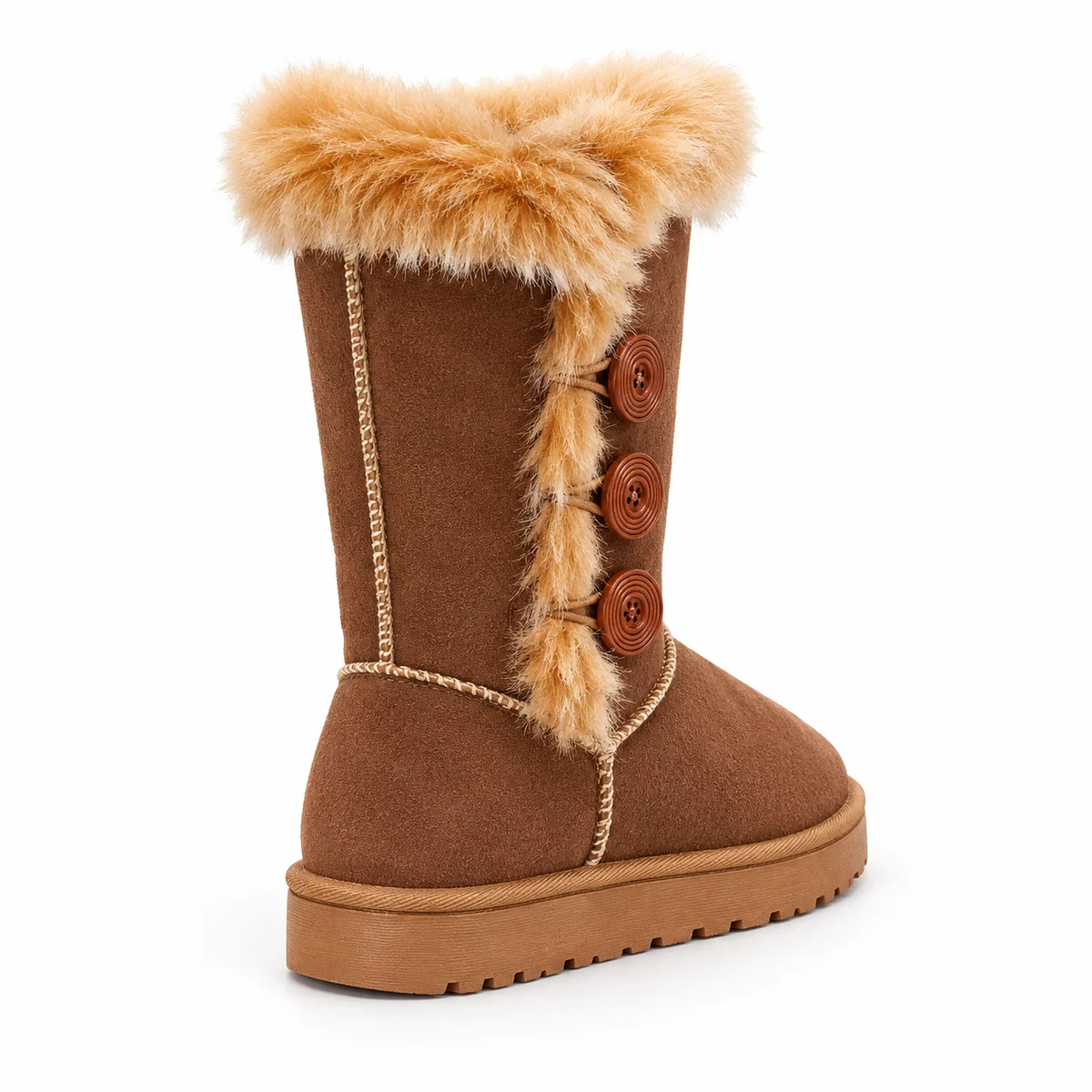 44185 17b bottes femme marron fourrees a boutons vue arriere