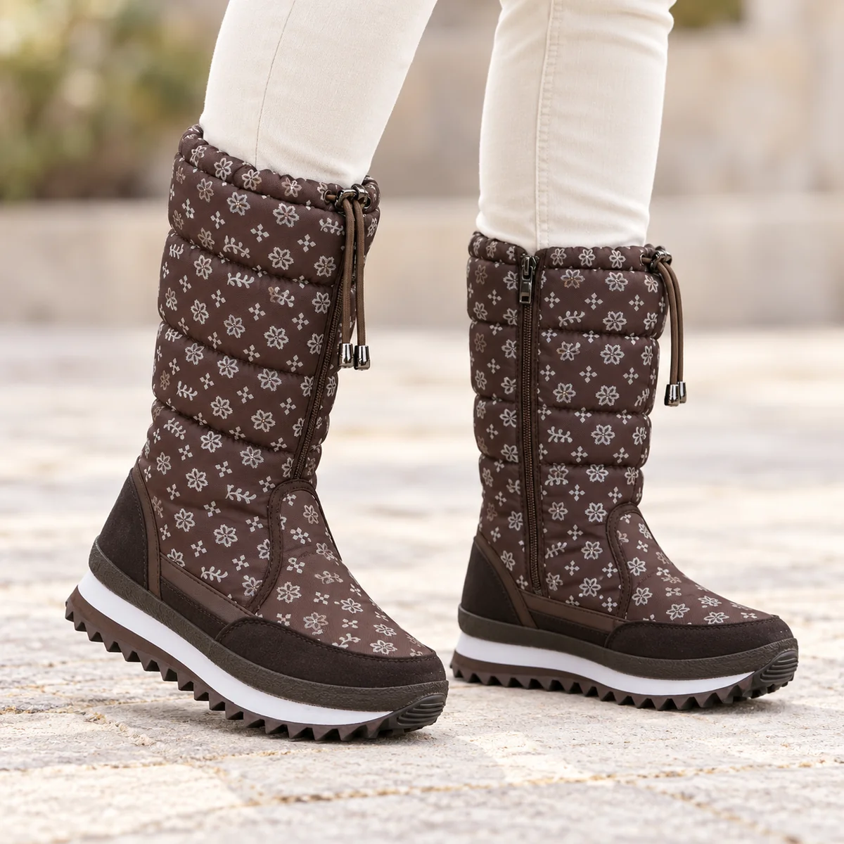 44192 17b bottes femme marron imprimees a zip et porte