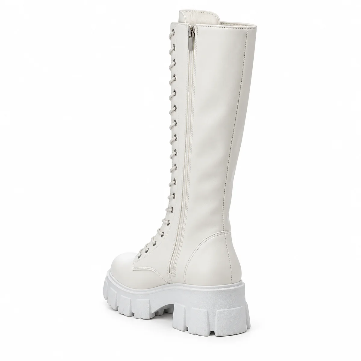 44193 17b bottes femme blanches hautes a lacets vue arriere