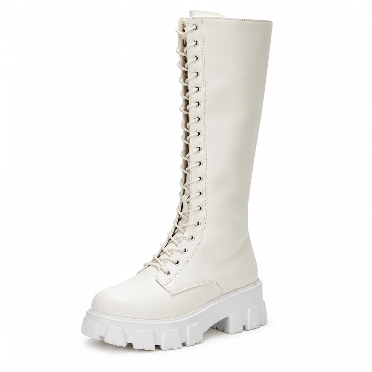 44193 17b bottes femme blanches hautes a lacets vue principale