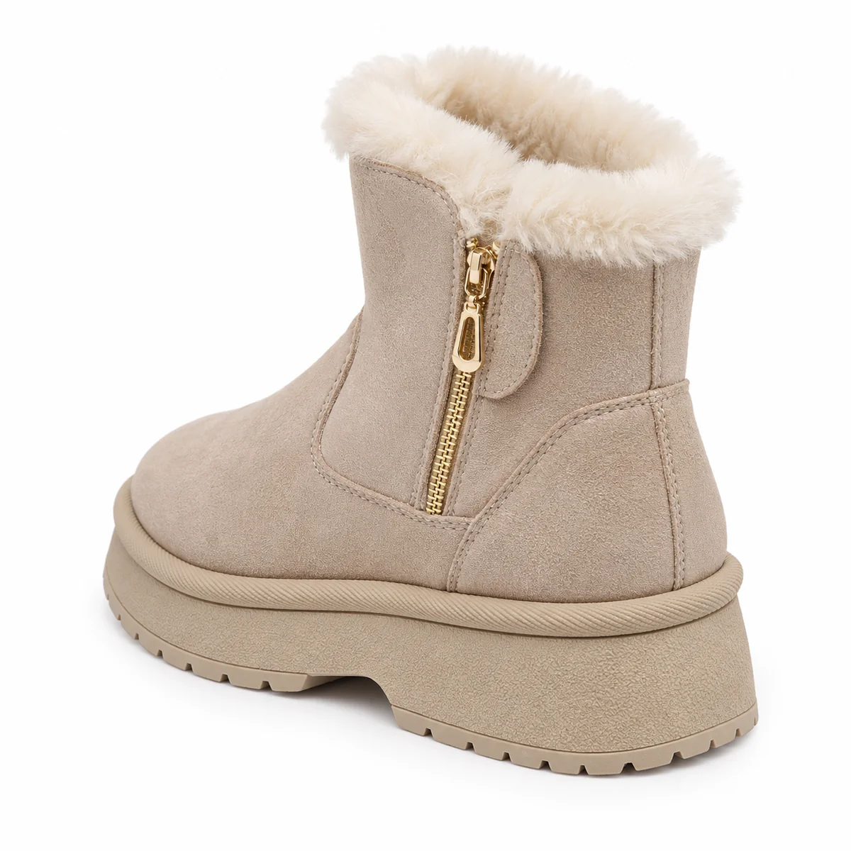 44198 17b bottines femme beiges fourrees en sued vue arriere