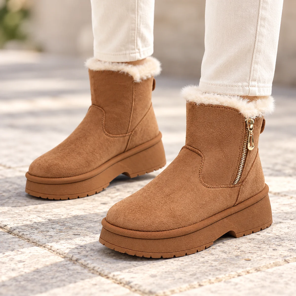 44199 17b bottines femme marron fourrees en sued porte
