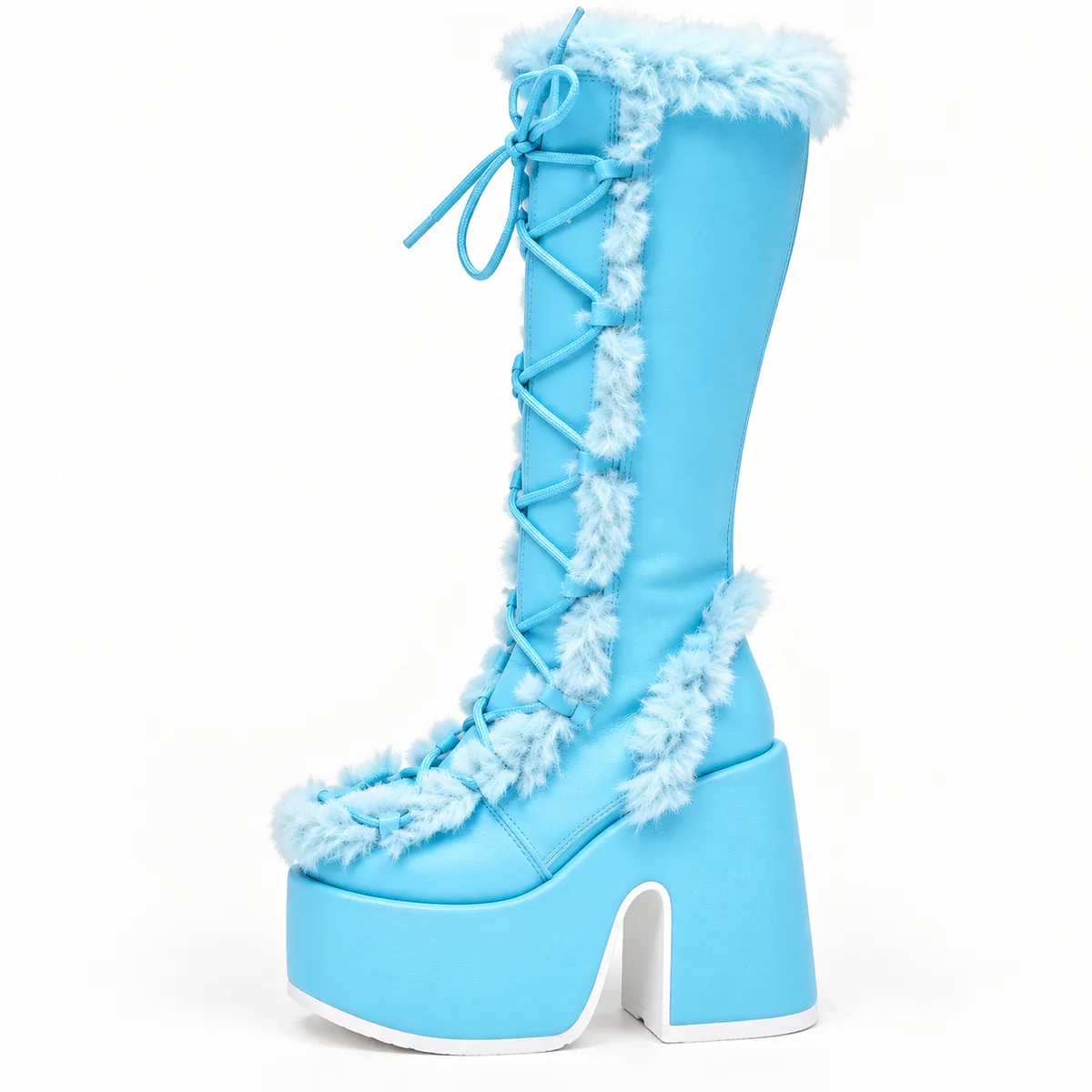44201 16a bottes femme bleues a plateforme talon detail