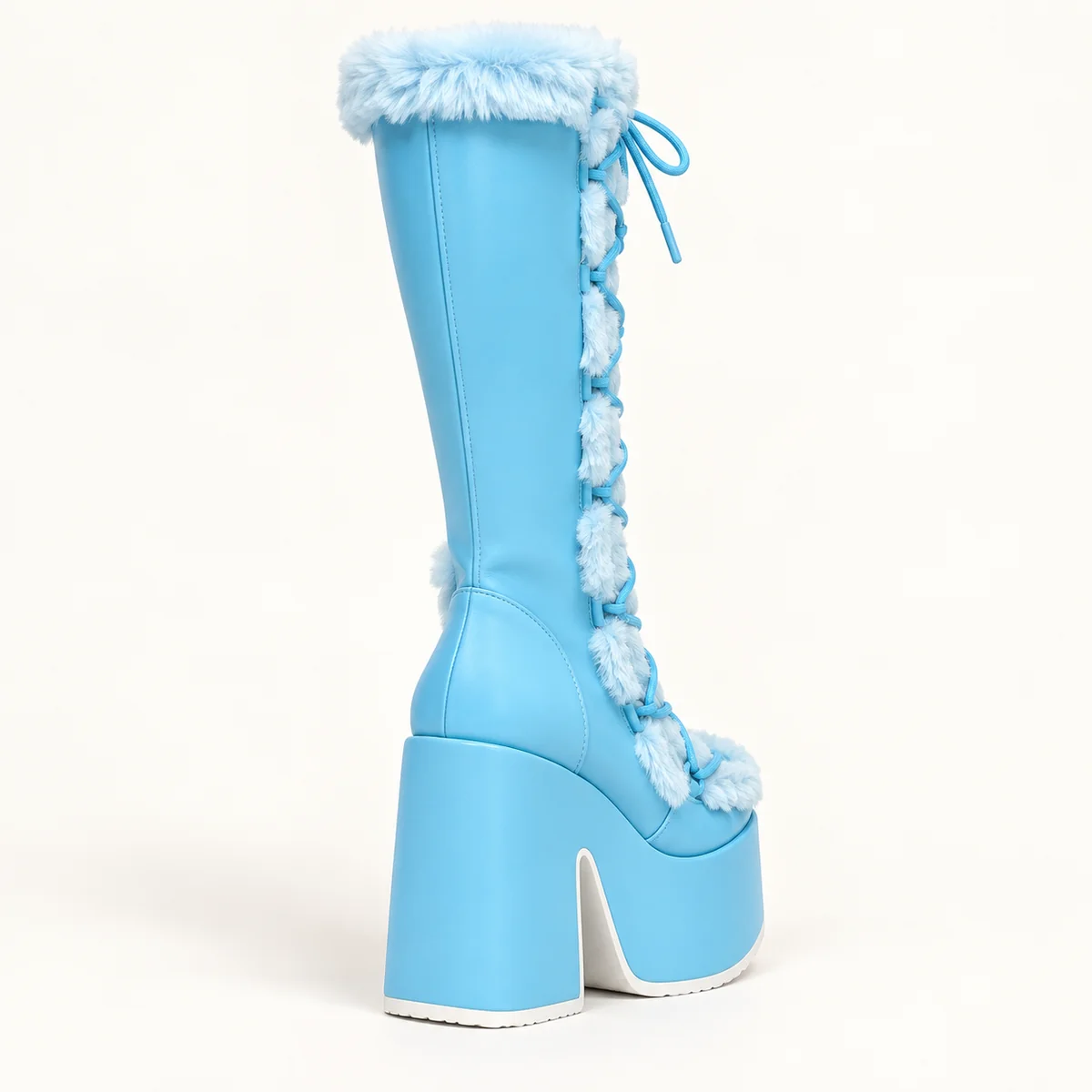 44201 16a bottes femme bleues a plateforme talon vue arriere