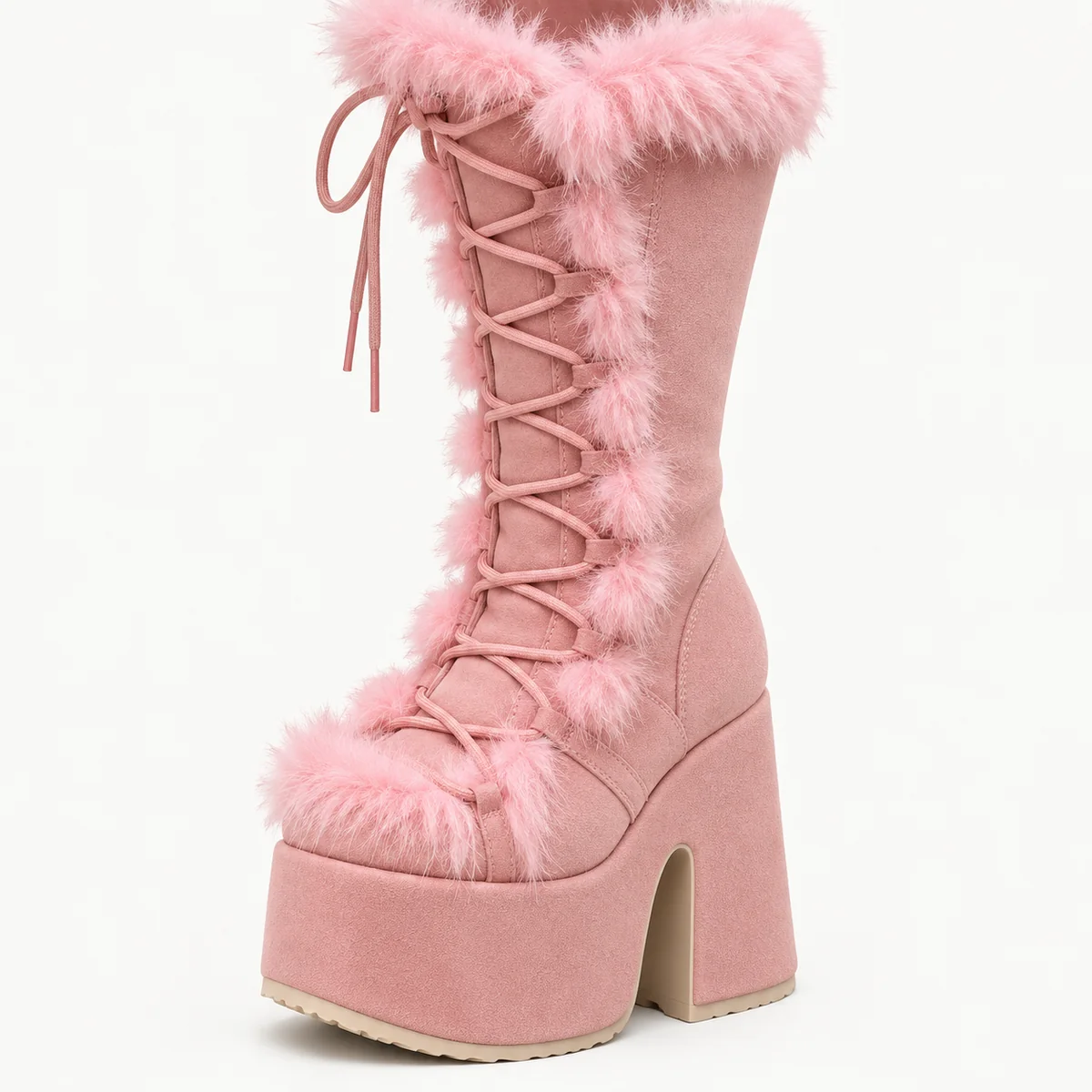 44202 16a bottes femme roses a plateforme talon detail
