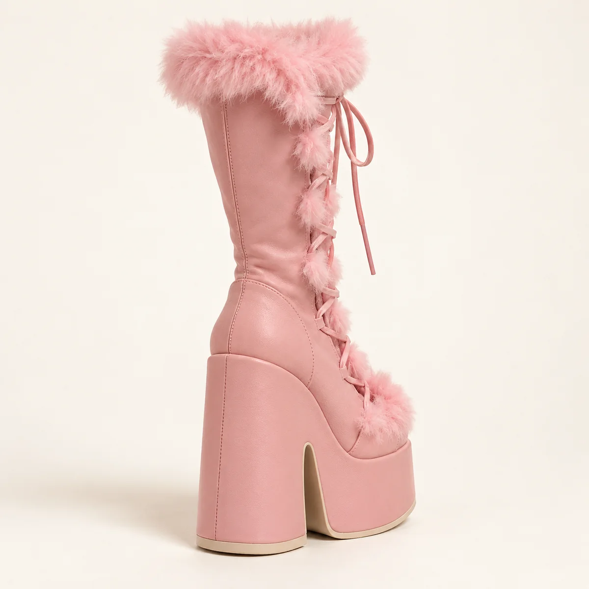 44202 16a bottes femme roses a plateforme talon vue arriere