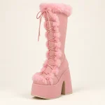 44202 16a bottes femme roses a plateforme talon vue principale