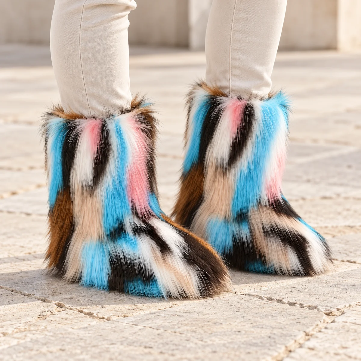 44211 16a bottes femme a effet peluche bleu et m porte