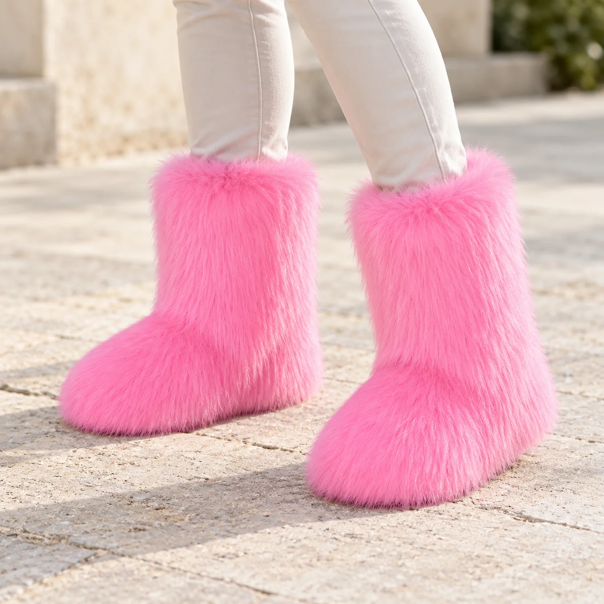 44213 16a bottes femme roses a effet peluche porte