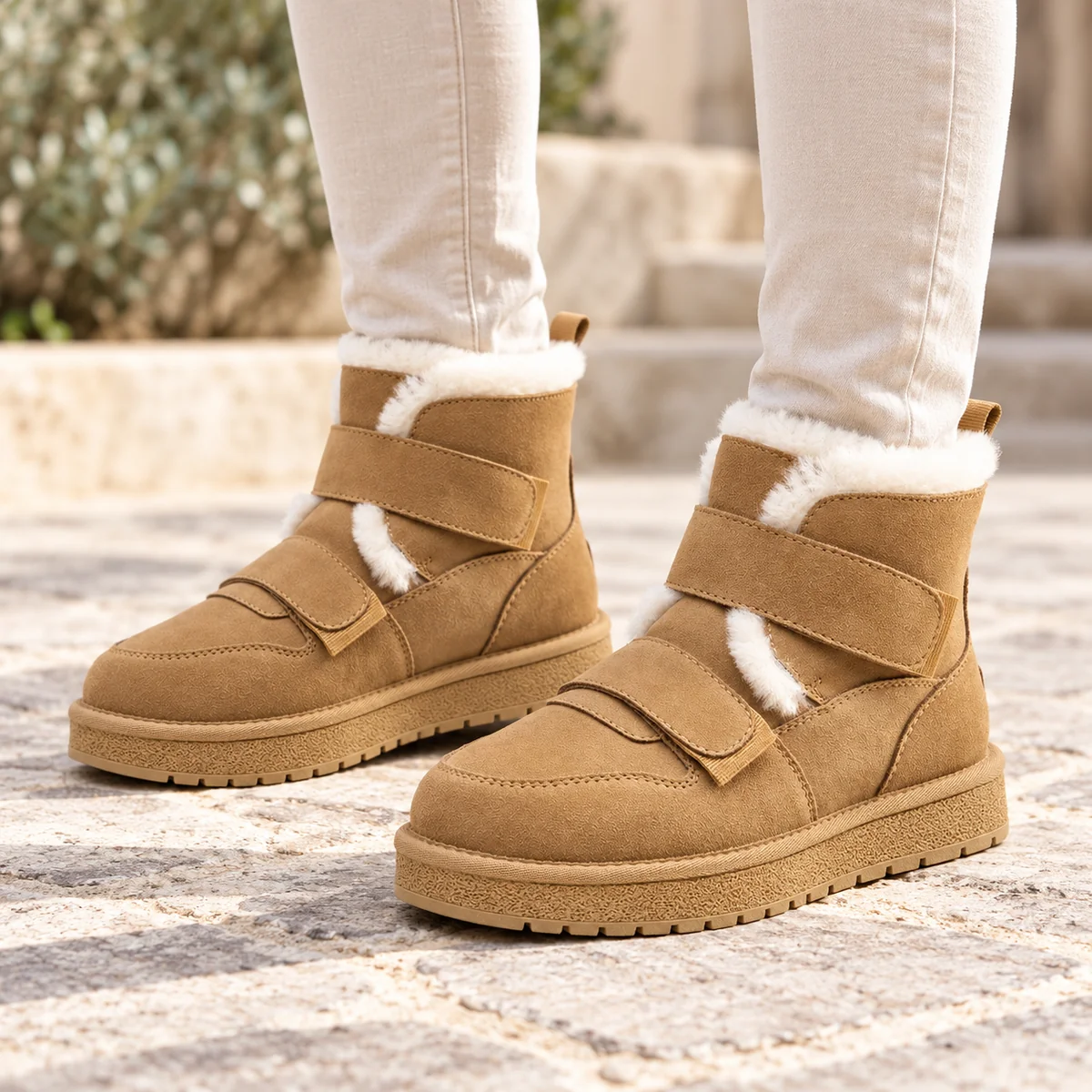 44221 16a bottines femme camel fourrees a scratc porte