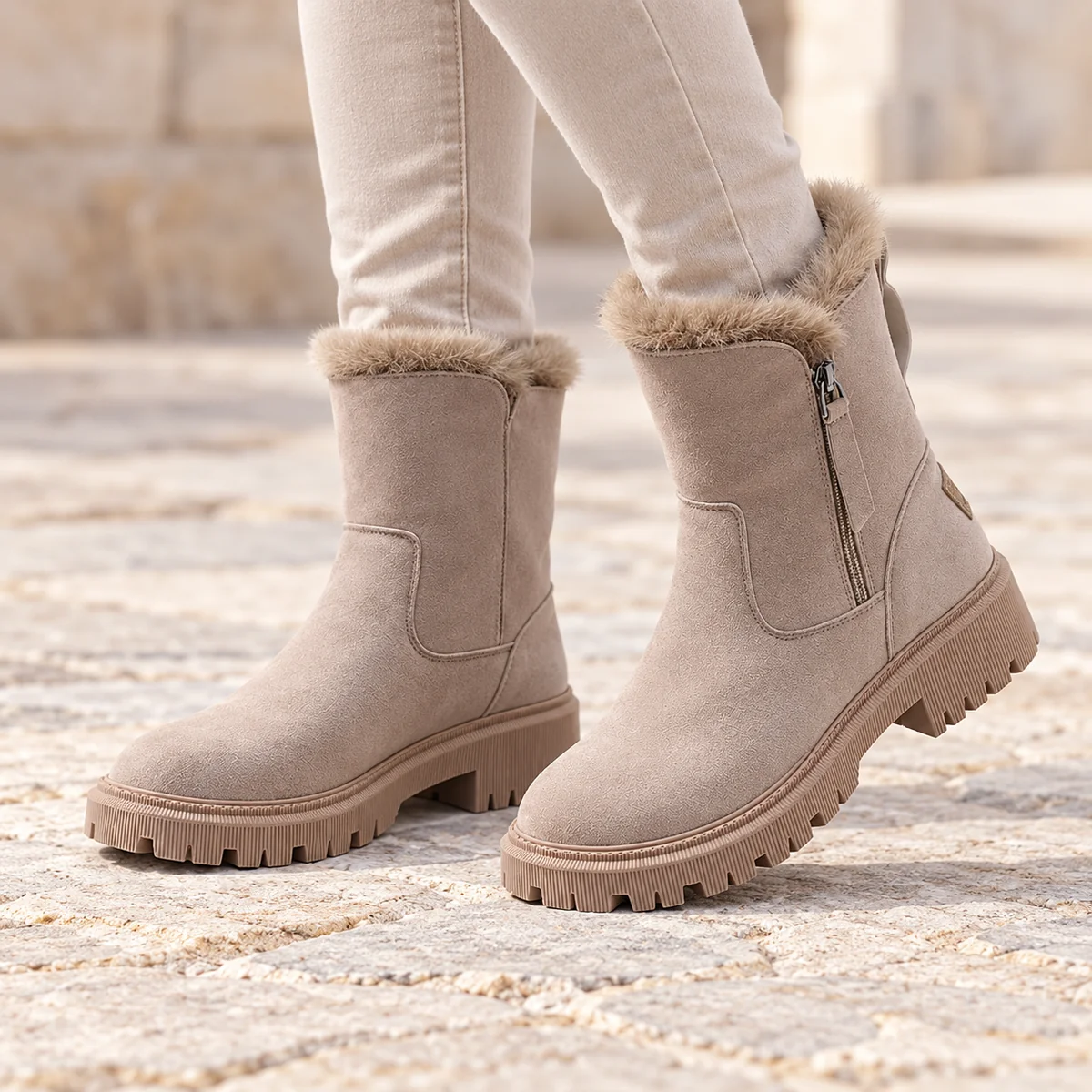 44222 16a bottines femme abricot a zip et semell porte