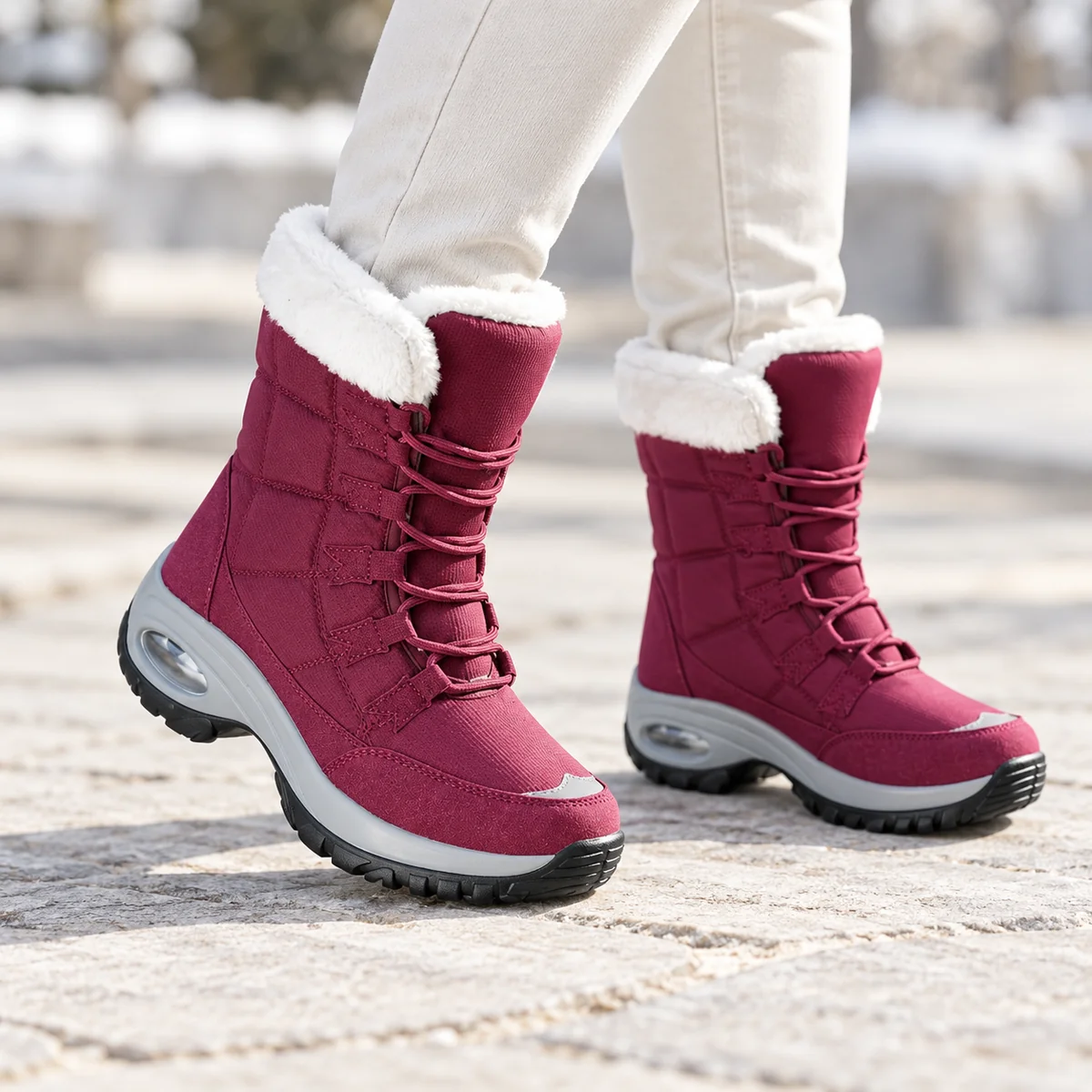 44235 16b bottes femme rouges fourrees a lacets porte