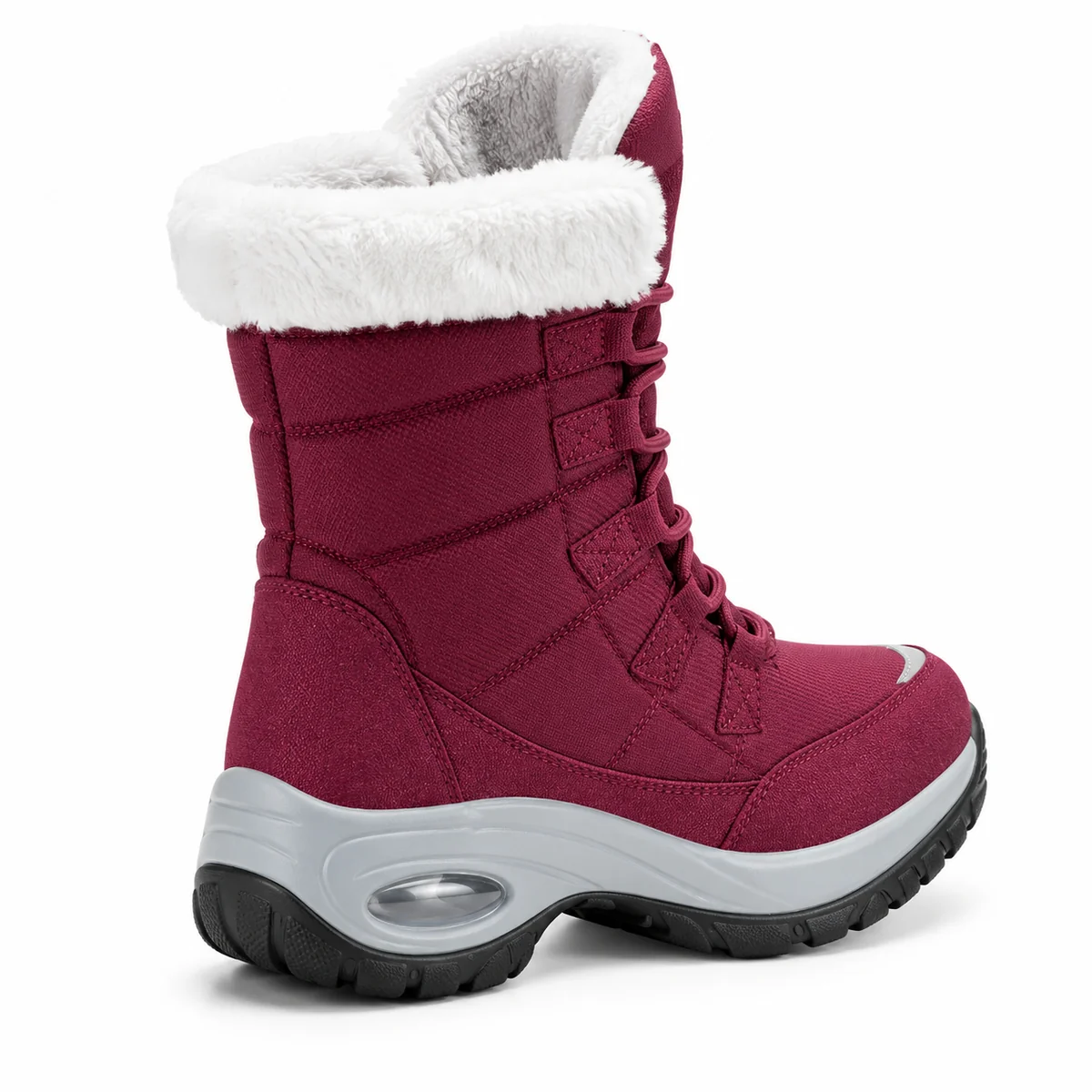 44235 16b bottes femme rouges fourrees a lacets vue arriere