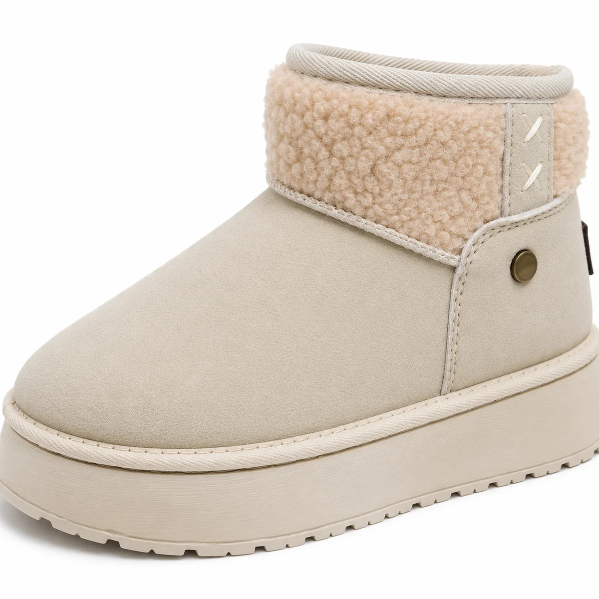 44237 16b bottines femme blanches fourrees a riv detail