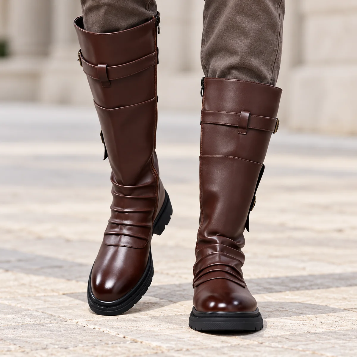 44242 16b bottes homme marron style motard a bou porte