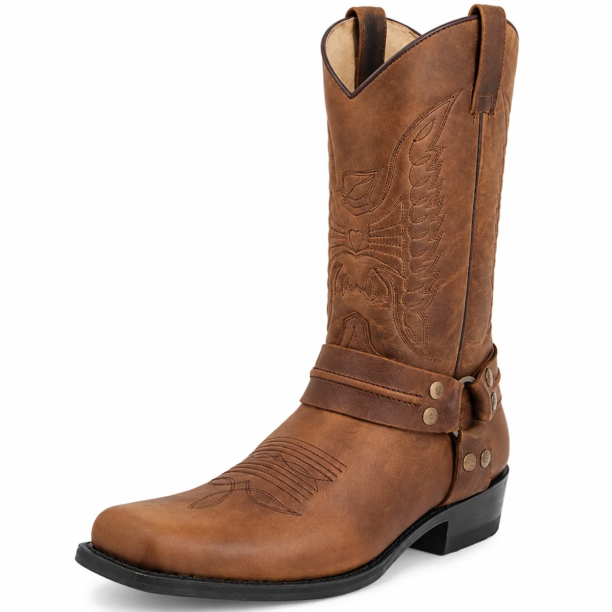 44243 16b bottes western homme camel a boucles detail