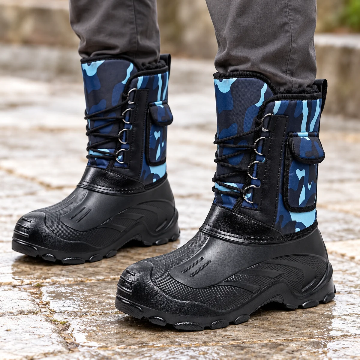 44264 15a bottes homme bleu camouflage fourrees porte