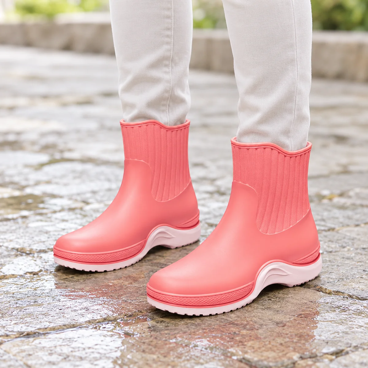 44294 15a bottines de pluie femme roses a tige c porte