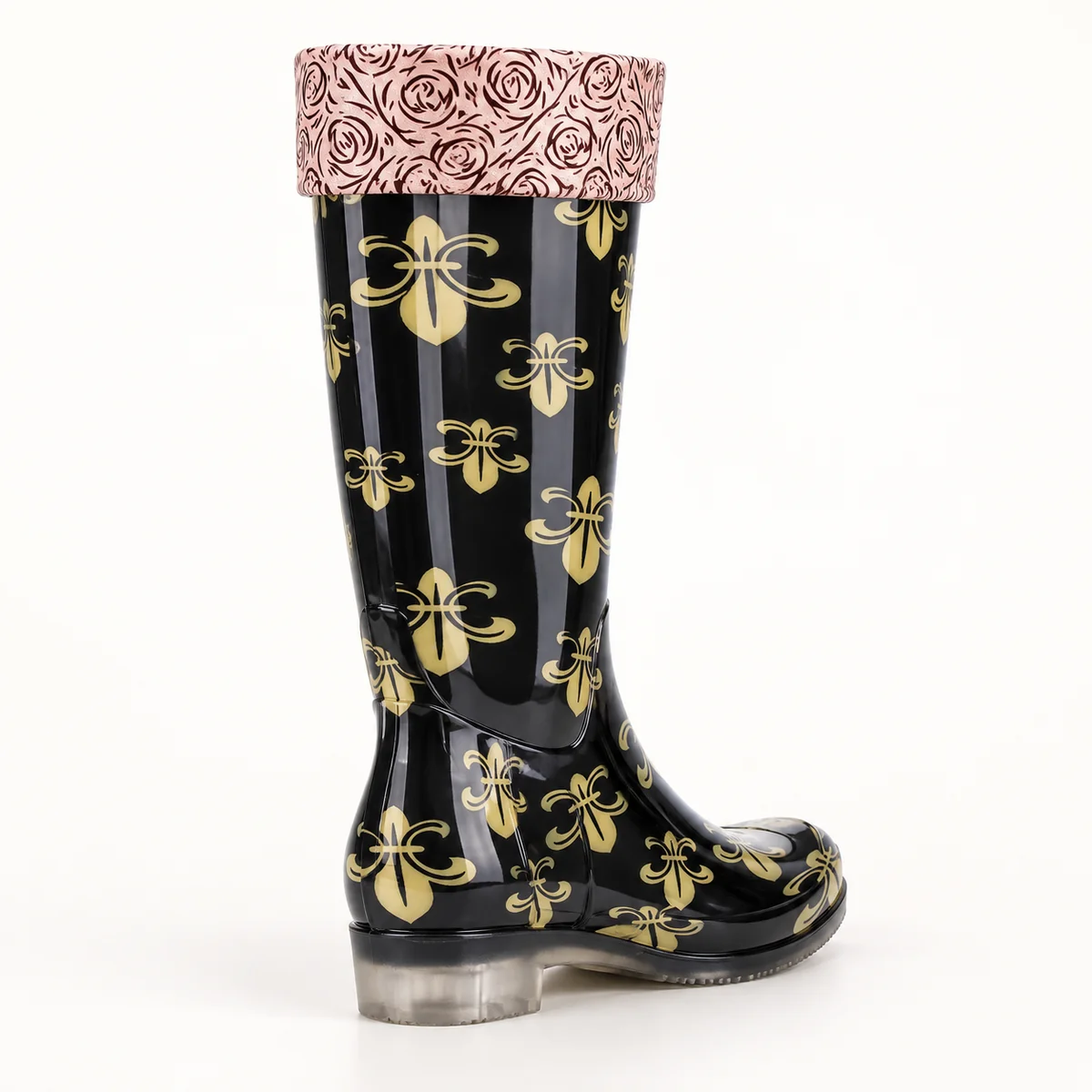 44297 15a bottes de pluie femme noires a fleurs vue arriere