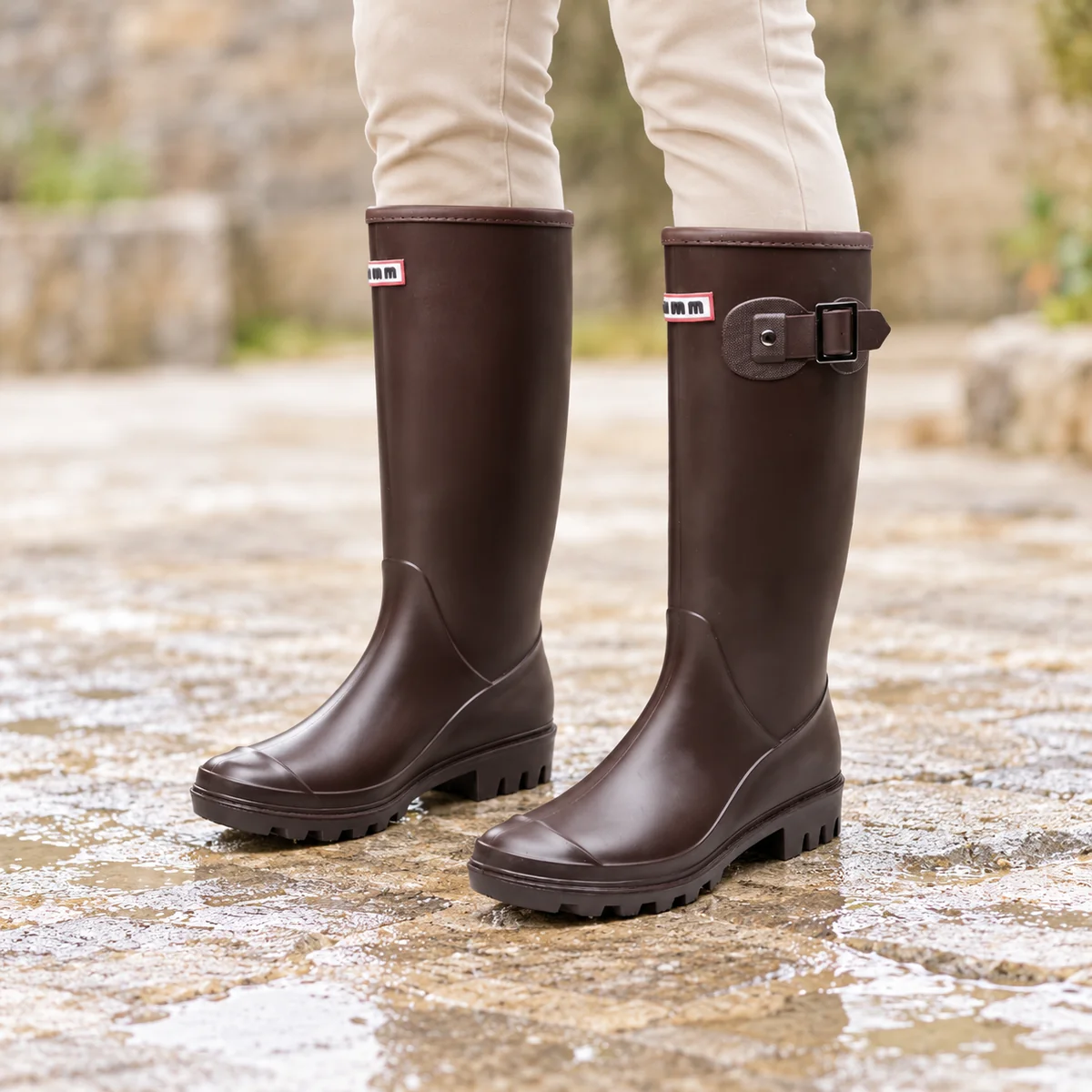 44308 15b bottes de pluie femme marron a boucle porte