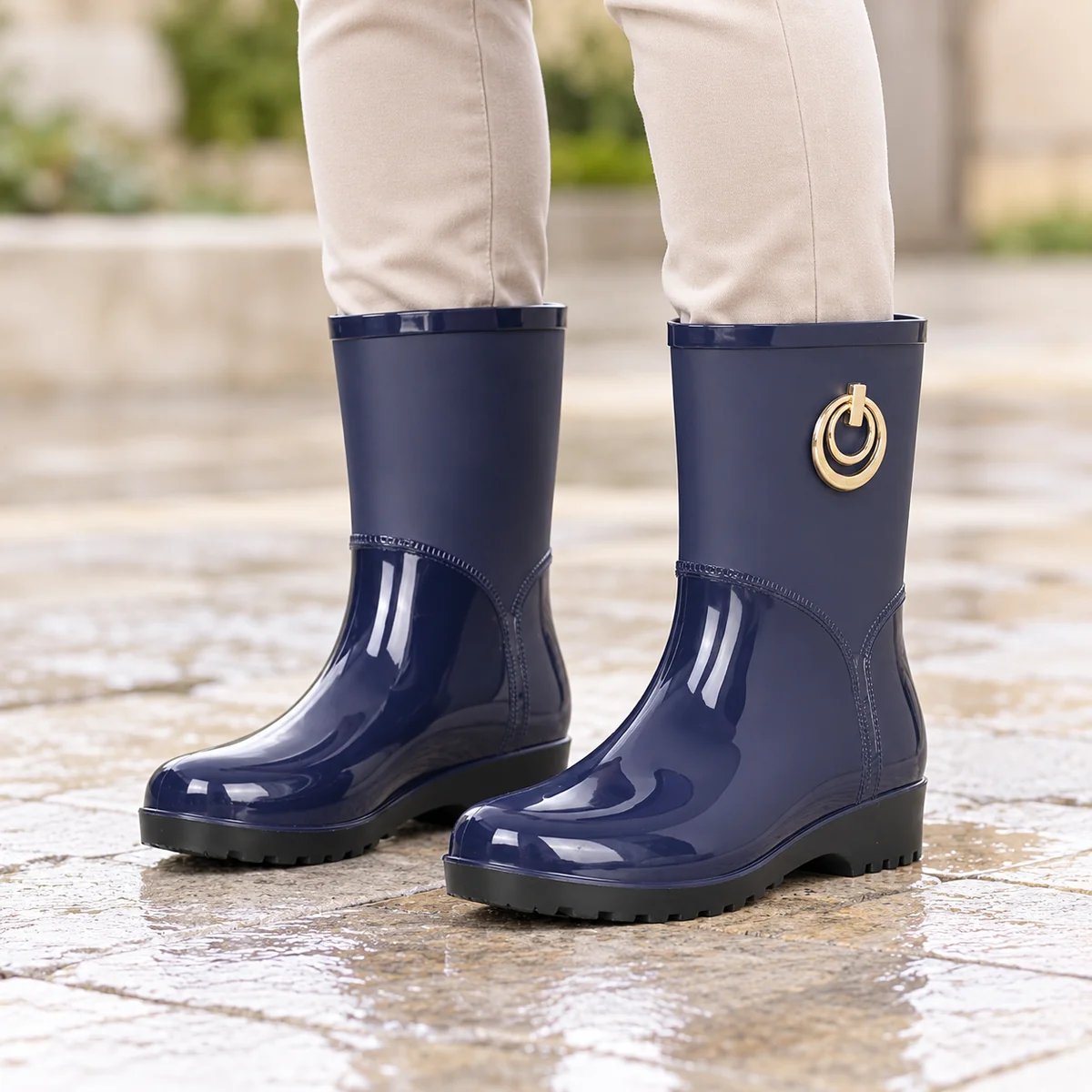 44312 15b bottes de pluie femme bleues a anneau porte