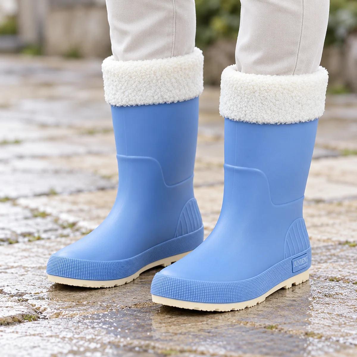 44317 15b bottes de pluie femme bleues mi mollet porte