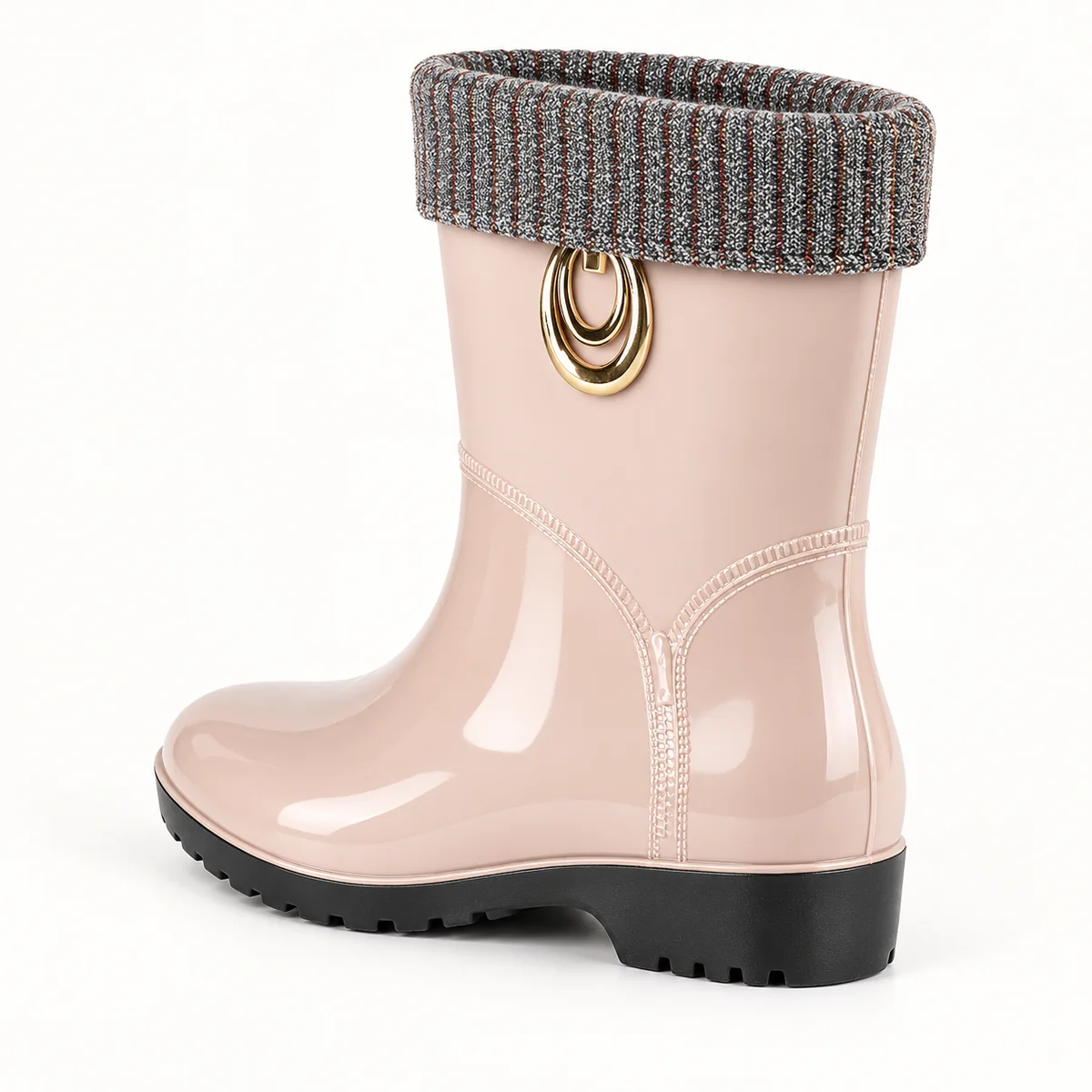 44324 15b bottes de pluie femme beiges a anneau vue arriere