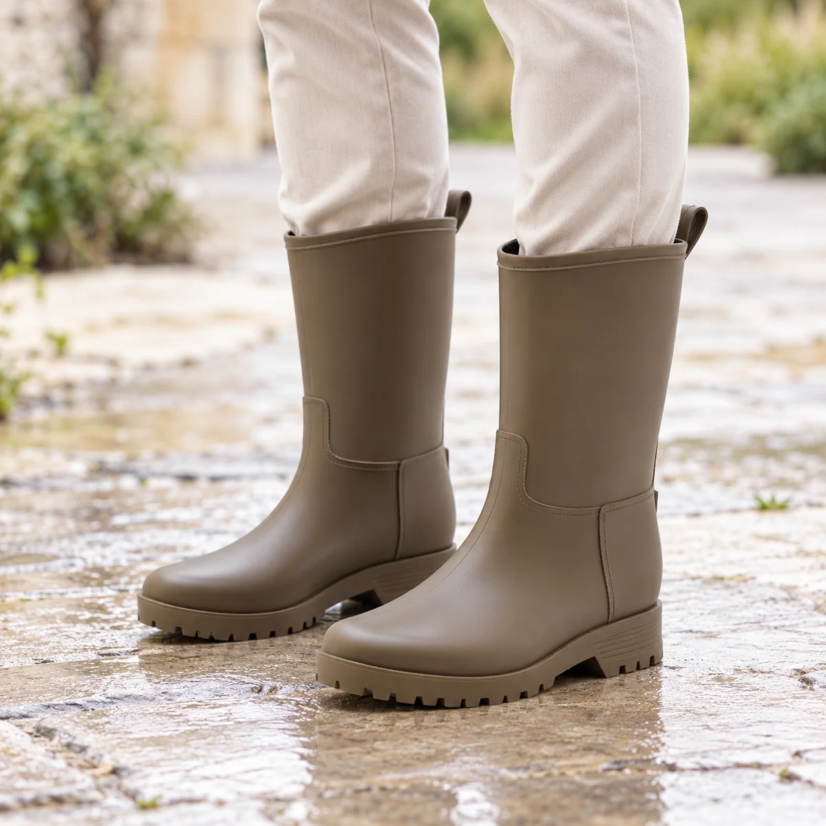 44325 15b bottes de pluie femme marron mi mollet porte