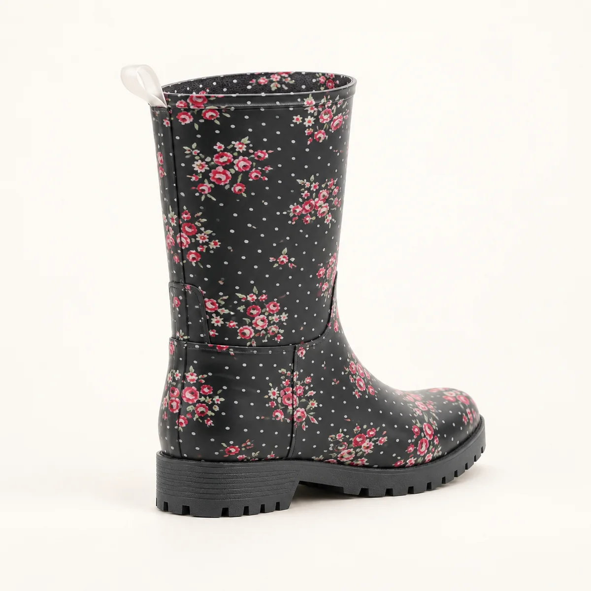 44328 15b bottes de pluie femme noires fleuries vue arriere