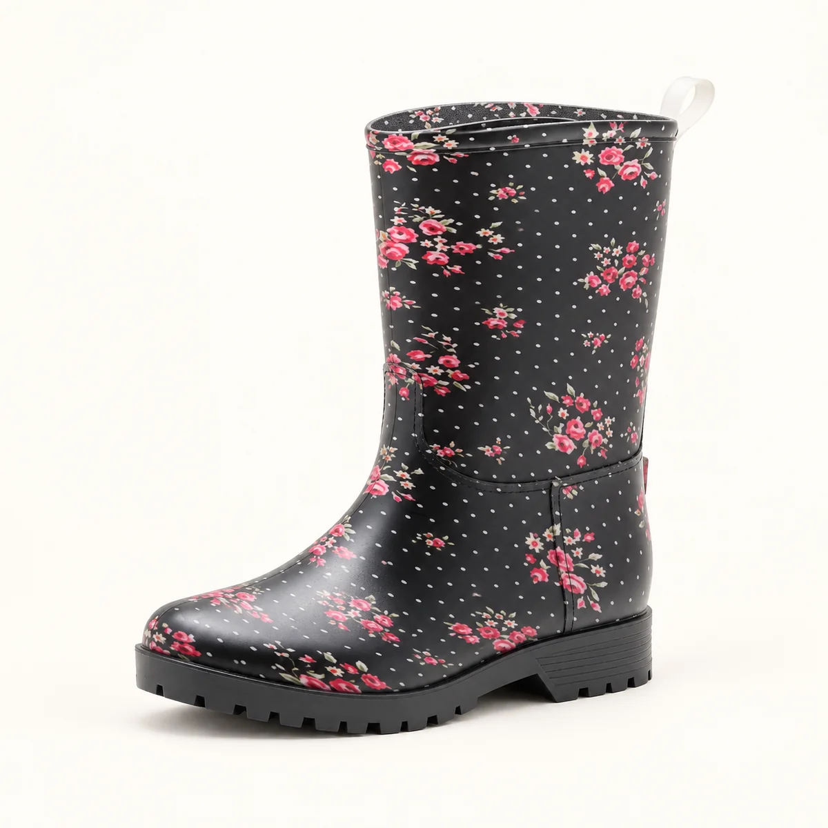 44328 15b bottes de pluie femme noires fleuries vue principale