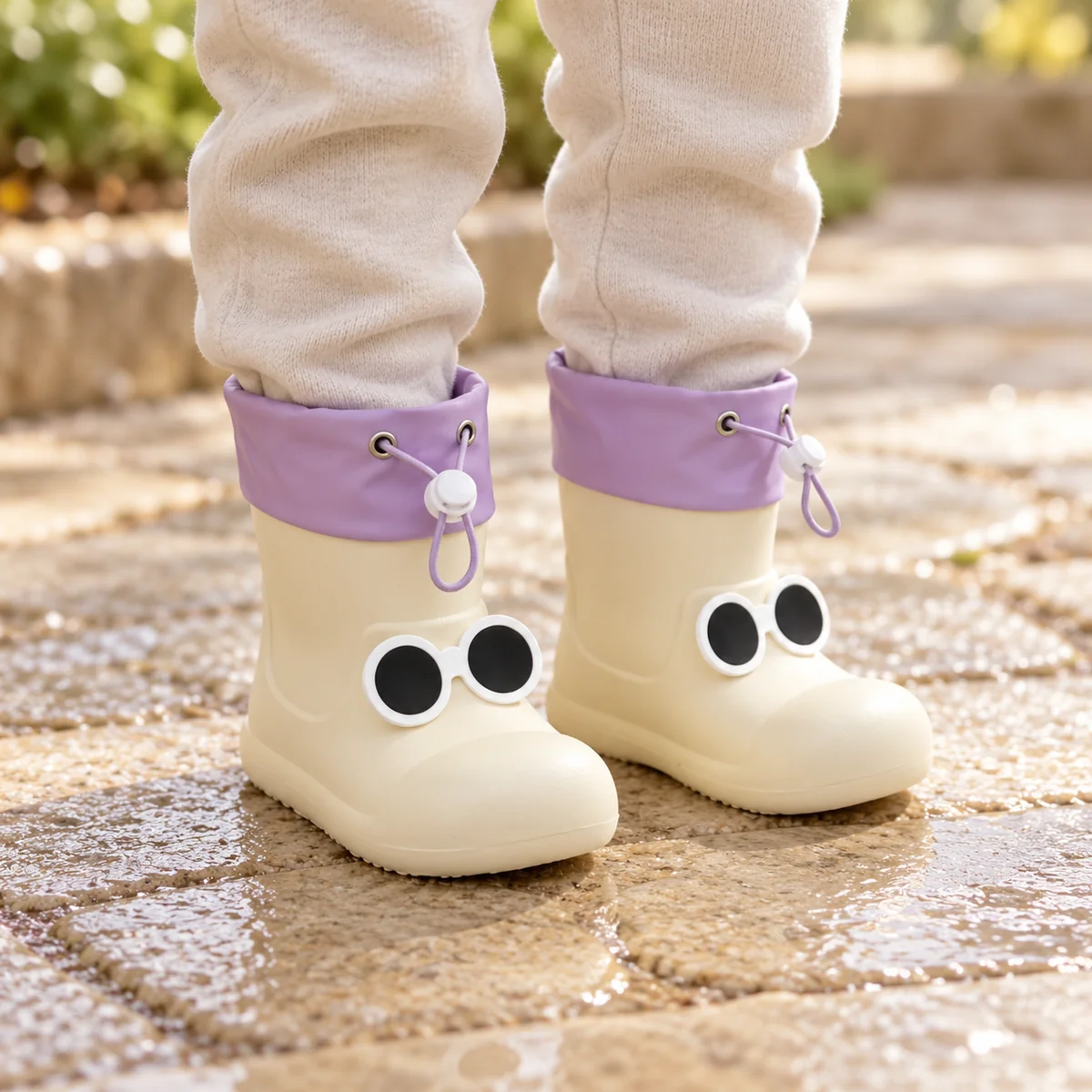 44357 14b bottes de pluie enfant blanches a yeux porte