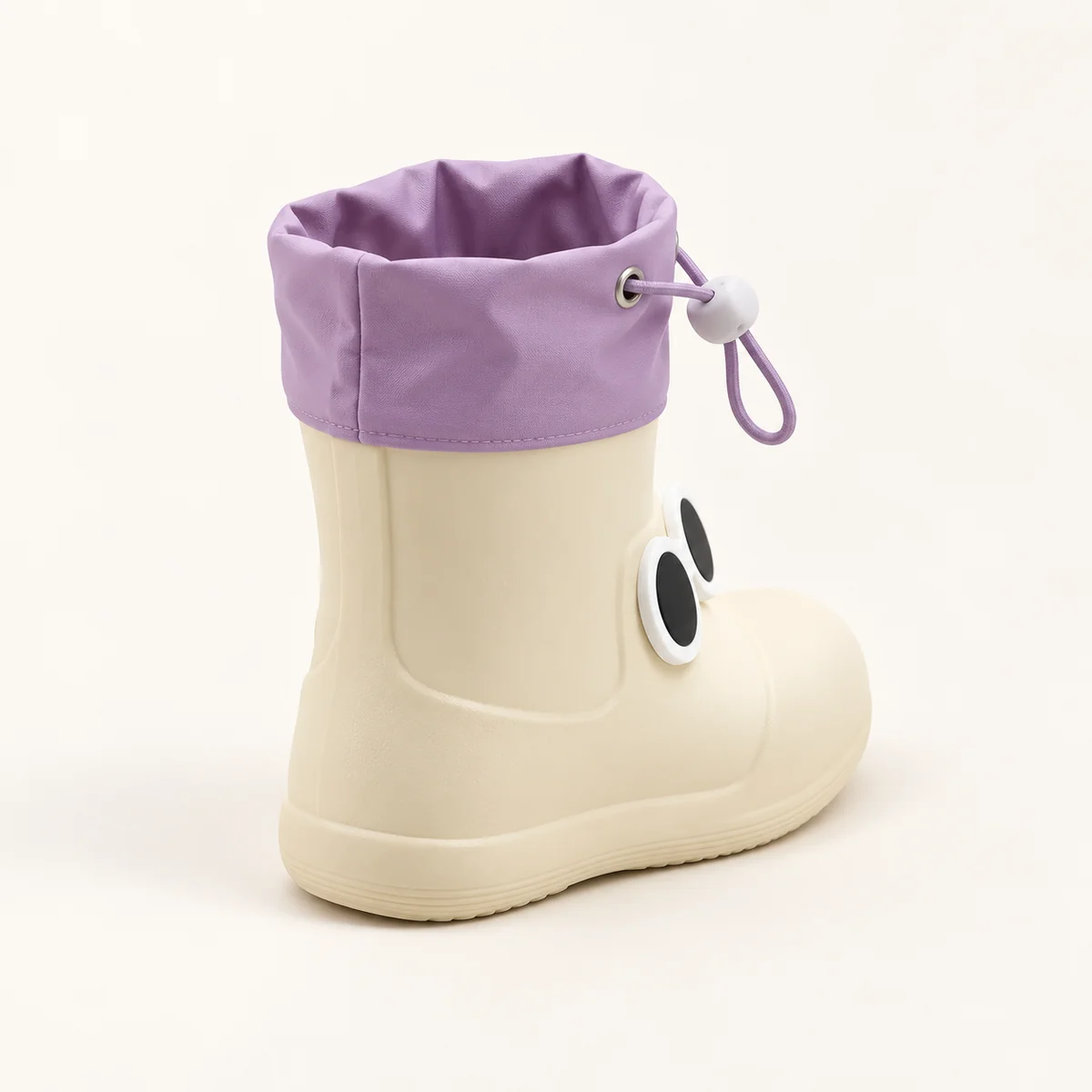 44357 14b bottes de pluie enfant blanches a yeux vue arriere