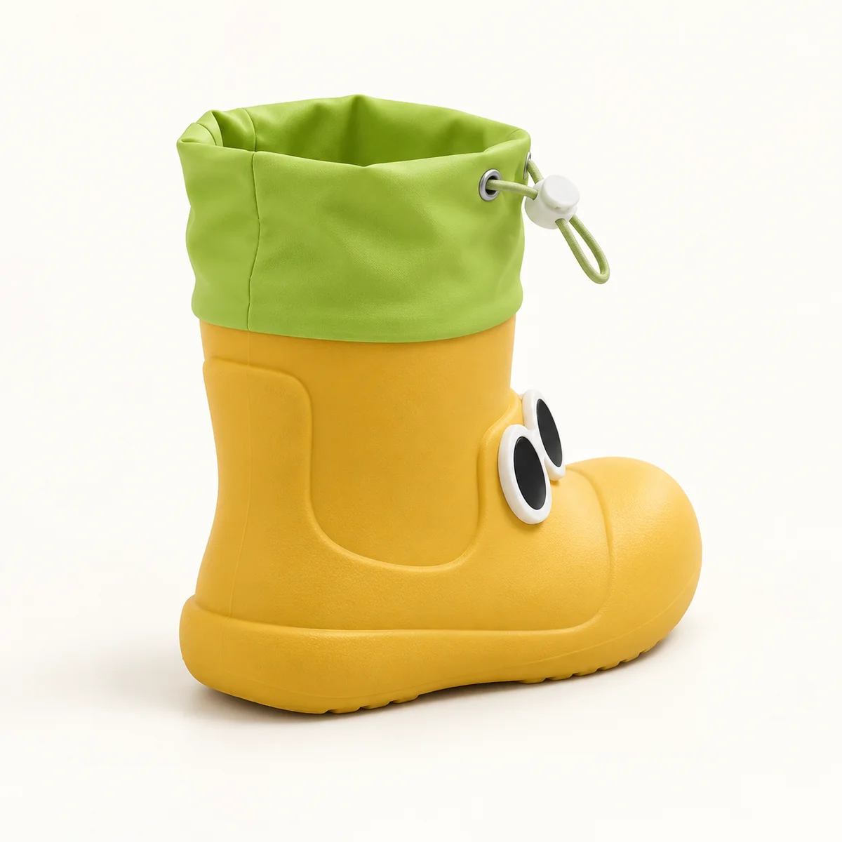 44358 14b bottes de pluie enfant jaunes a yeux e vue arriere