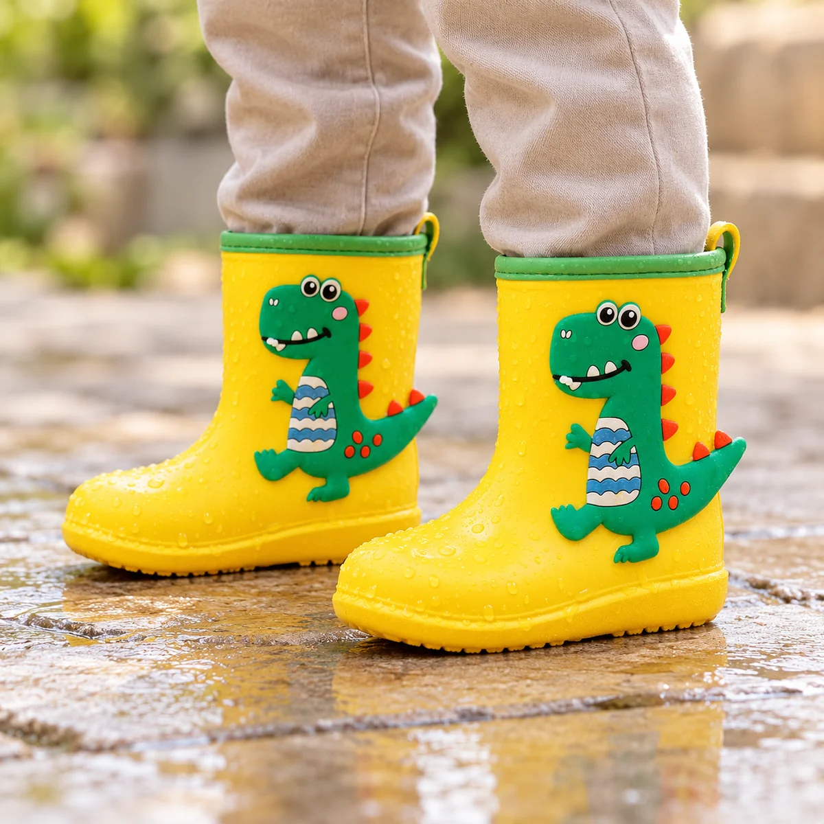 44361 14b bottes de pluie enfant jaunes a dinosa porte