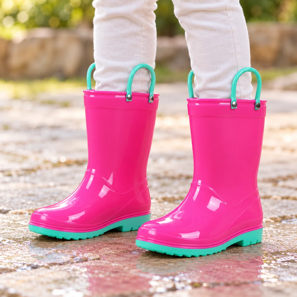 44364 14b bottes de pluie enfant rouges a anses porte