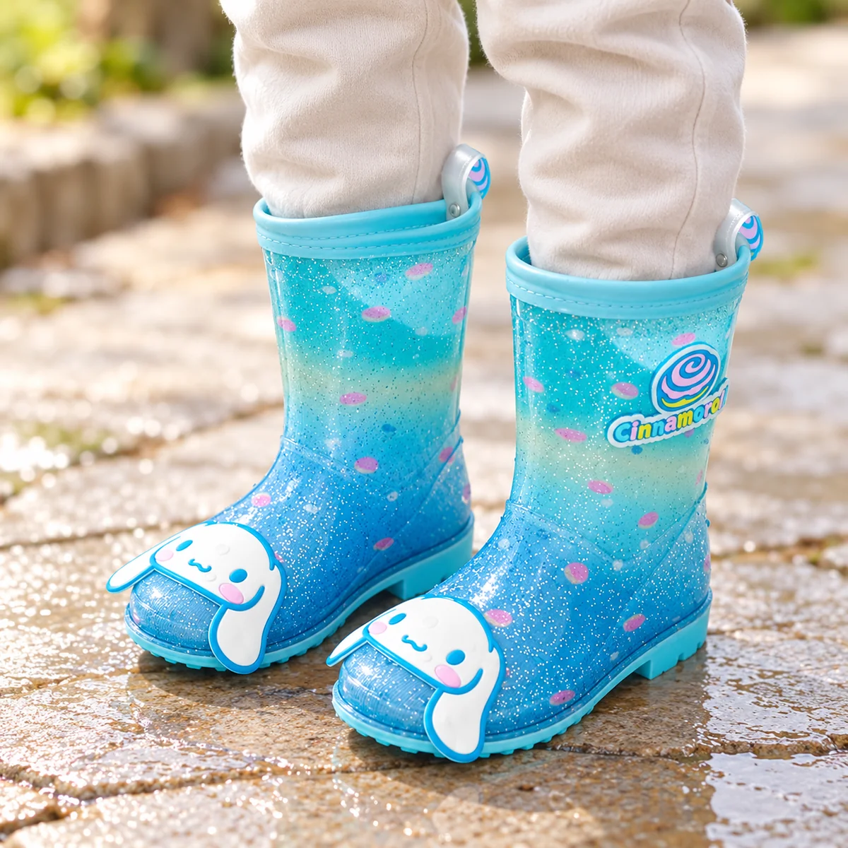44371 14b bottes de pluie fille turquoise a pers porte