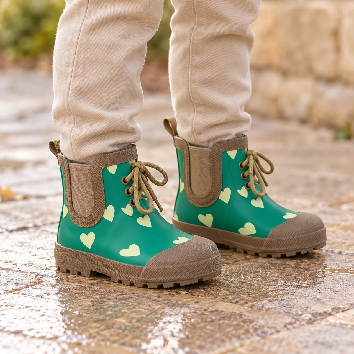 44374 14b bottines enfant vertes a curs lacets e porte