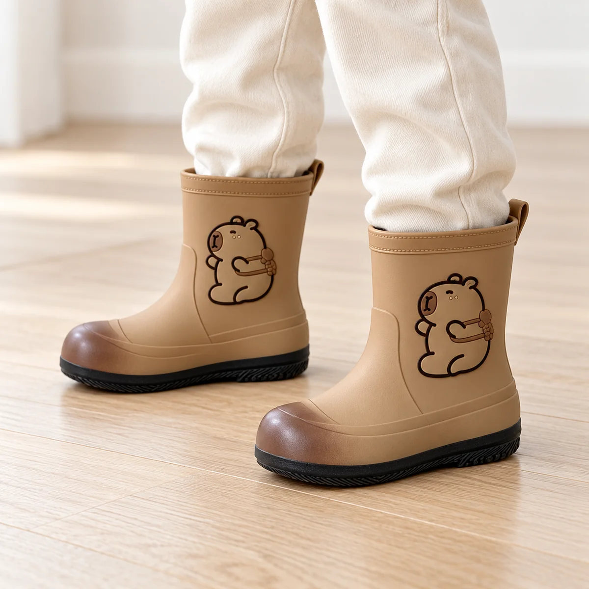 44423 13b bottes de pluie enfant marron a dessin porte