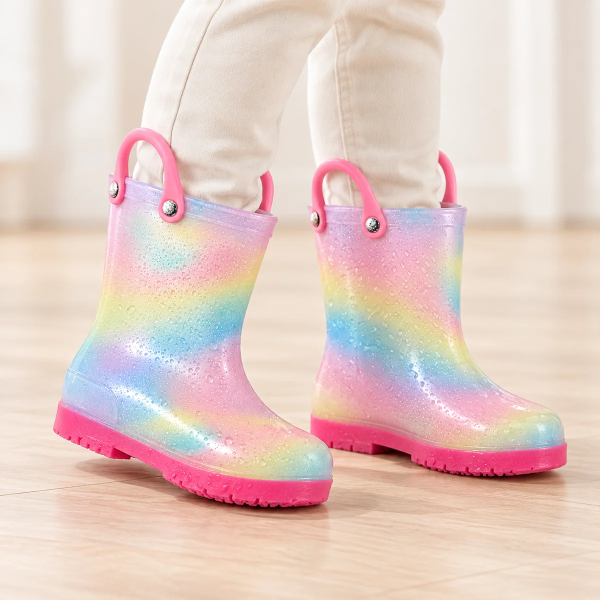 44428 13b bottes de pluie enfant arc en ciel pai porte