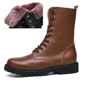 Bottines homme marron fourrées à lacets pour hiver