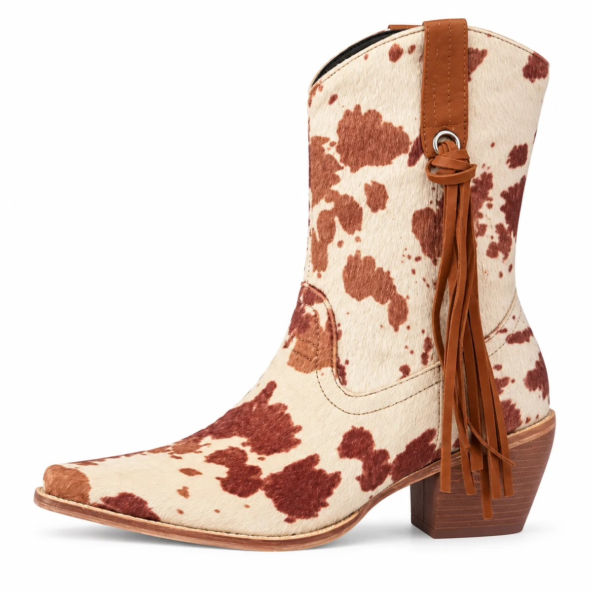 Bottes à motif vache et franges pour femme style western
