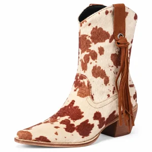Bottes cowboy femme à motif vache avec franges élégantes
