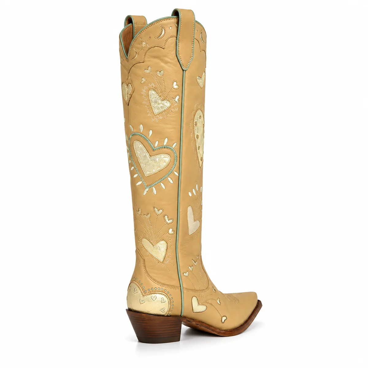 Bottes cowgirl femme à motifs cœur beiges style Western