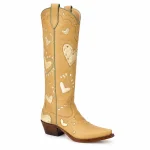 Bottes cowboy femme beiges avec motifs cœur pour femme élégante