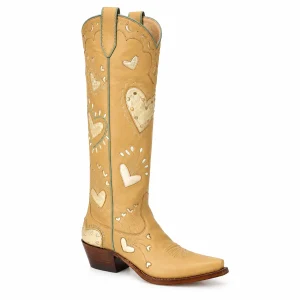 Bottes cowboy femme beiges avec motifs cœur pour femme élégante