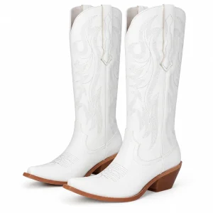 Bottes cowboy femme blanches avec broderies discrètes élégantes