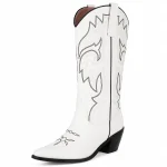 Bottes cowboy femme blanches avec broderies sombres élégantes