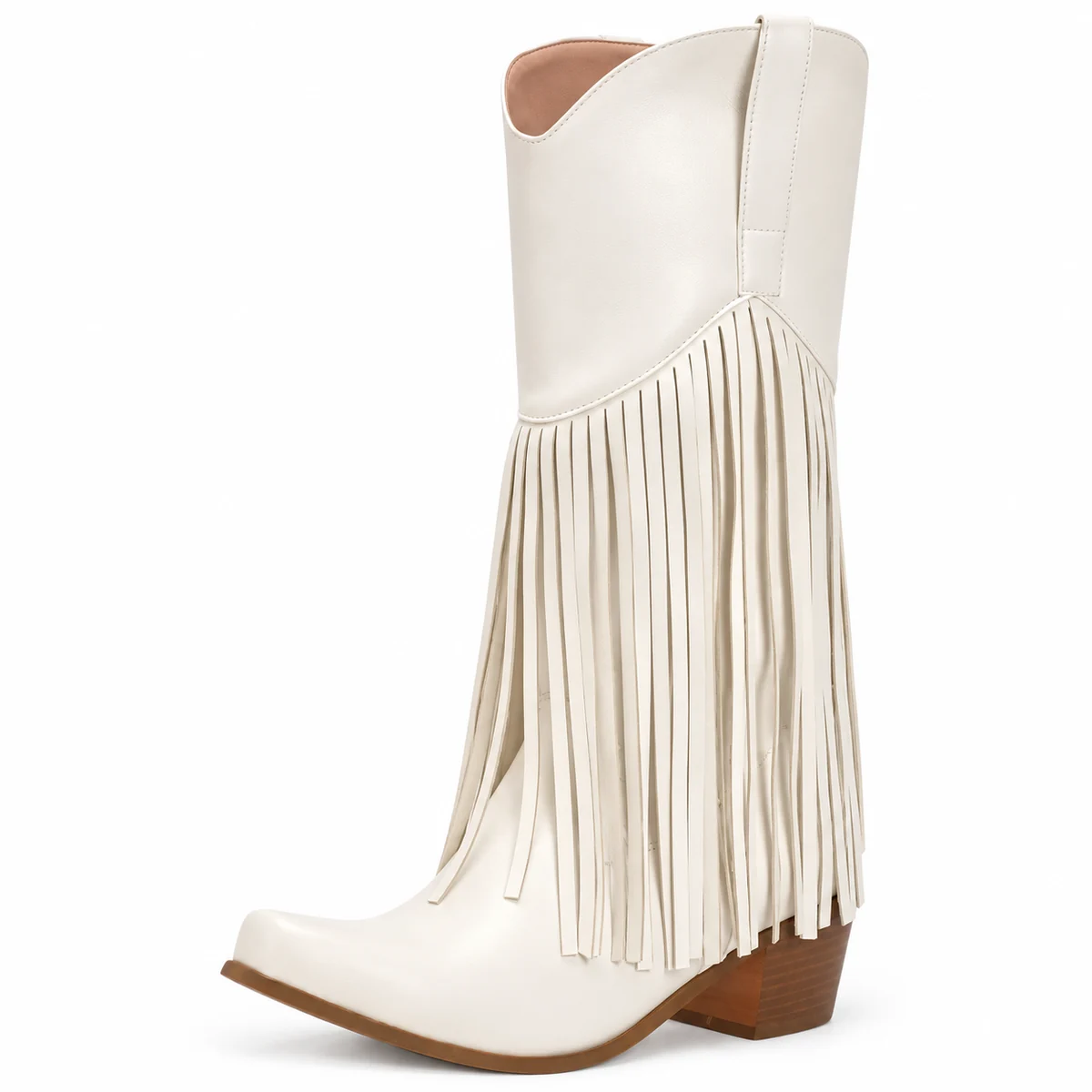 Bottes cowboy blanches à longues franges pour femme