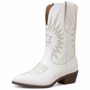 Bottes cowboy femmes blanches avec motif étoilé élégantes